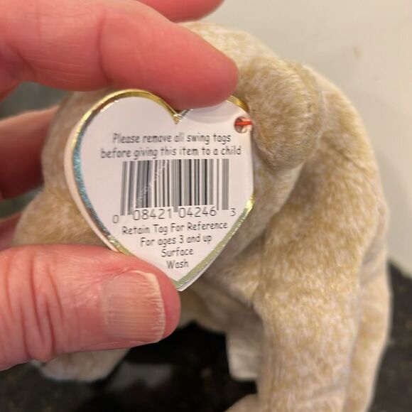 TY Beanie Baby Almond the Beige Bear 1999 Babies Plush Doll Shiny Black Eyes - Picture 5 of 13